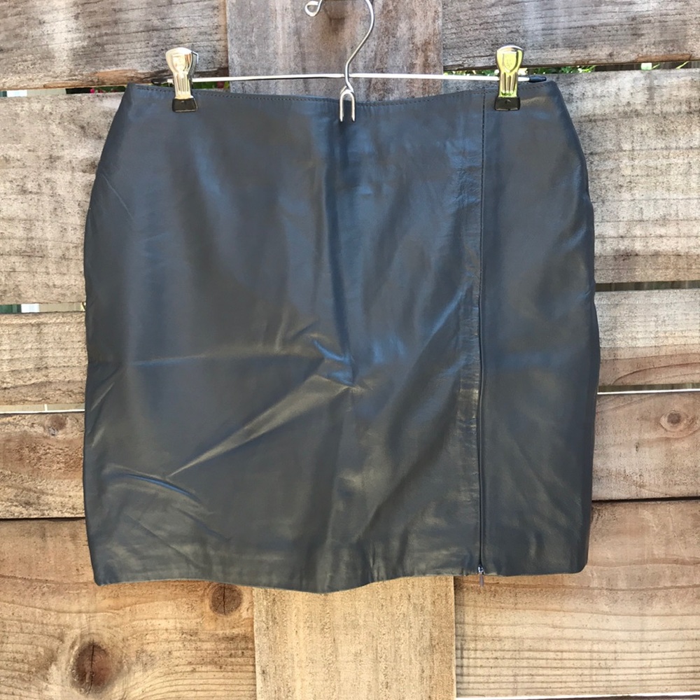 Gray Leather Pencil Skirt